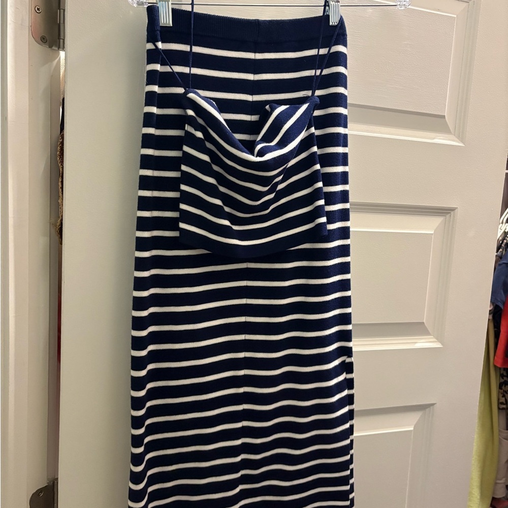 Navy and White Striped Women's Skirt and Top Set